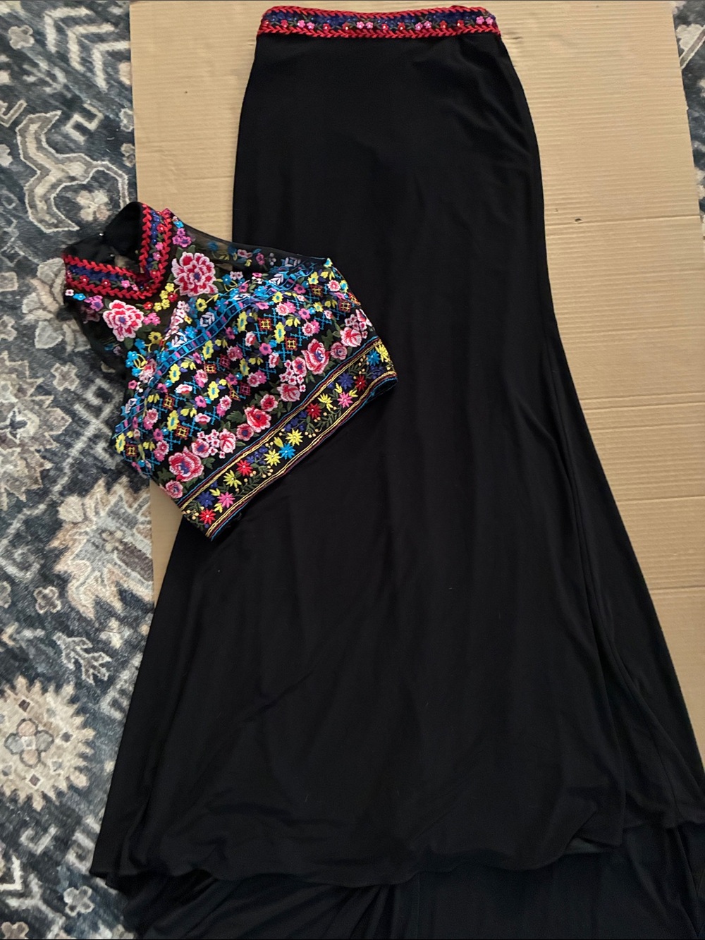 Dave & Johnny Black Halter Crop Top with Matching Maxi Skirt